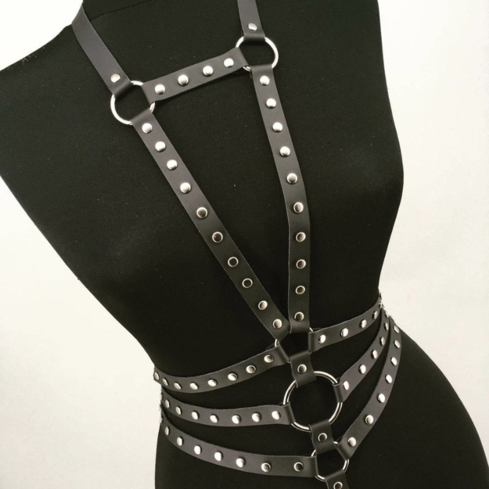 Sleek Black Studded Harness Belt